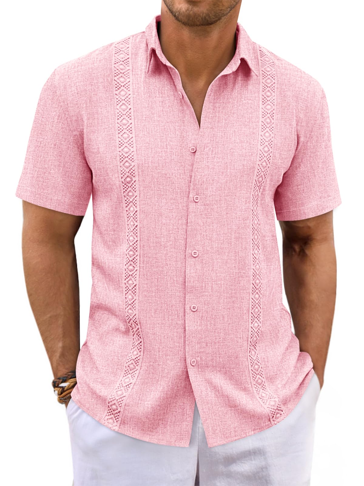  Runcati Mens Guayabera Shirts - Casual Short Sleeve Summer Linen Tops for Beach Weddings
| Runcati Mens Cuban Guayab