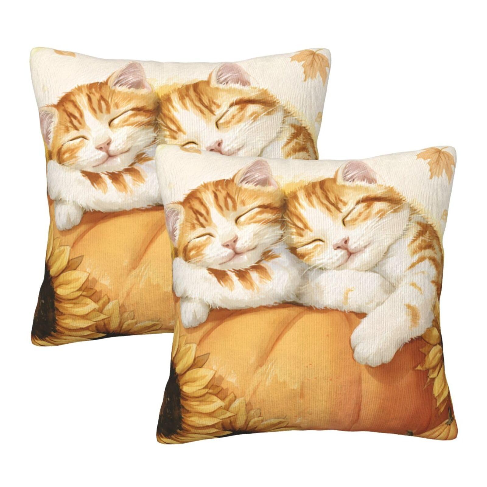Wuwoli Fall Cats Throw Pillow Covers 18X18 Set Of 2, Pillowcases For Sofa Couch Bedroom Living Room Car