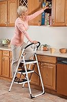 Vista 2 de LivingSURE Combo de taburete de escalera de 3 escalones con asa, taburete plegable antideslizante, escalera de pedal extra ancha resistente