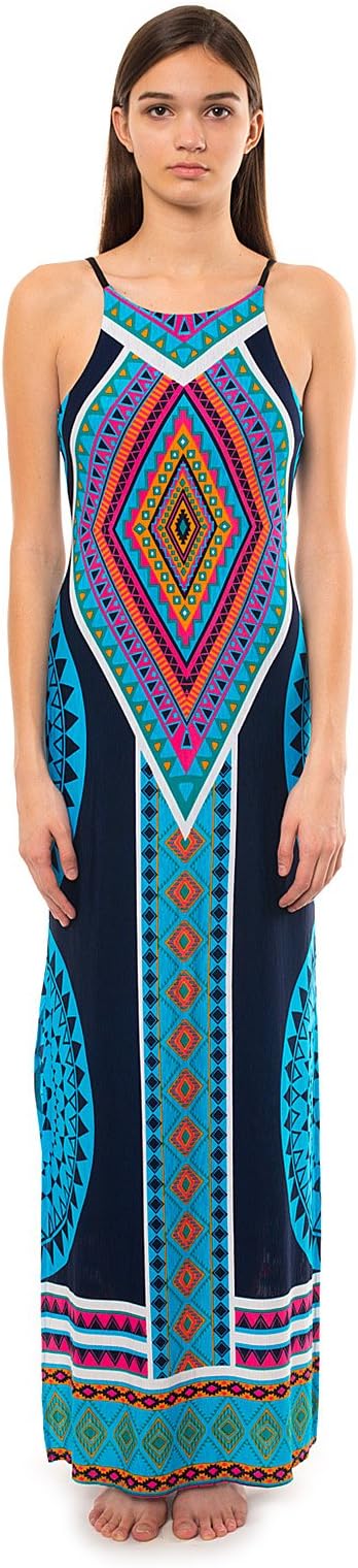 Women's Tribal Placement Halter Crisscross Open Back Maxi Dress