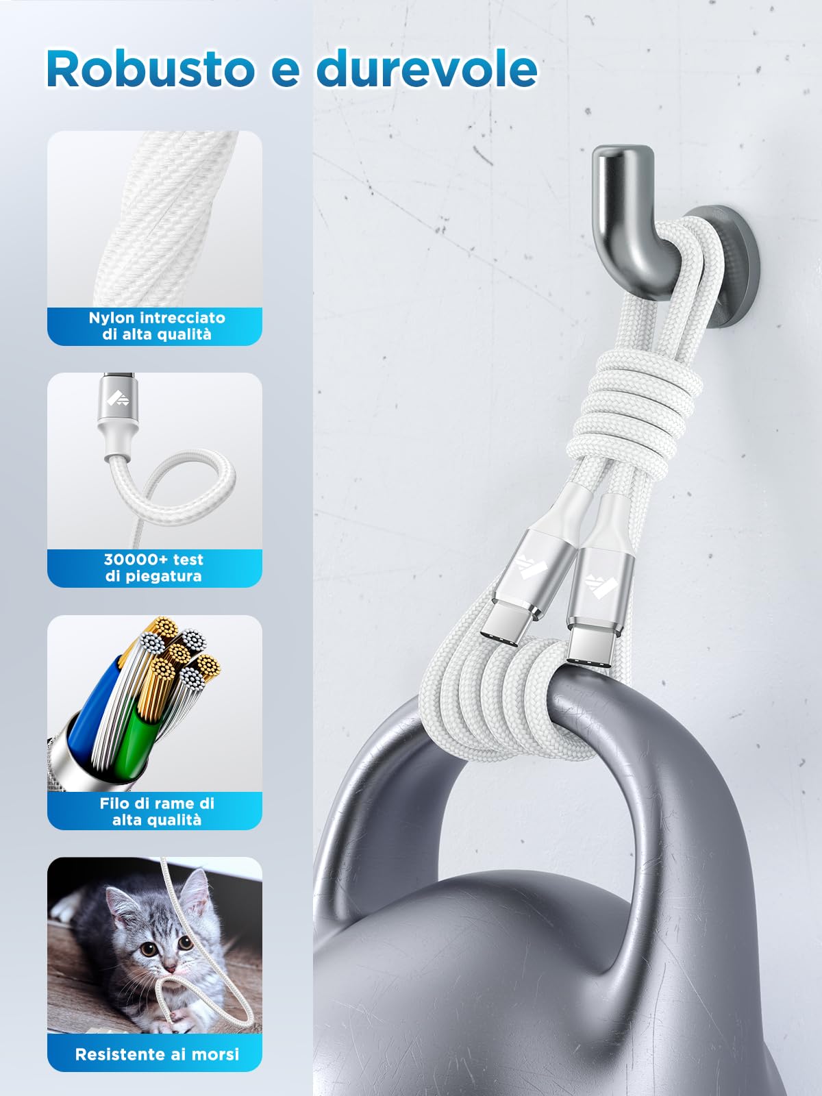 Cavo USB C USB C 2 Metri,60W Cavo Type-c to Type-c 3A PD Ricarica Rapida USBC Caricatore Tipo C a USB-C Cavetto Nylon Cavi con Macbook Air/Pro, iPad Pro, Samsung Galaxy S22 S21 Note, Huawei, Switch