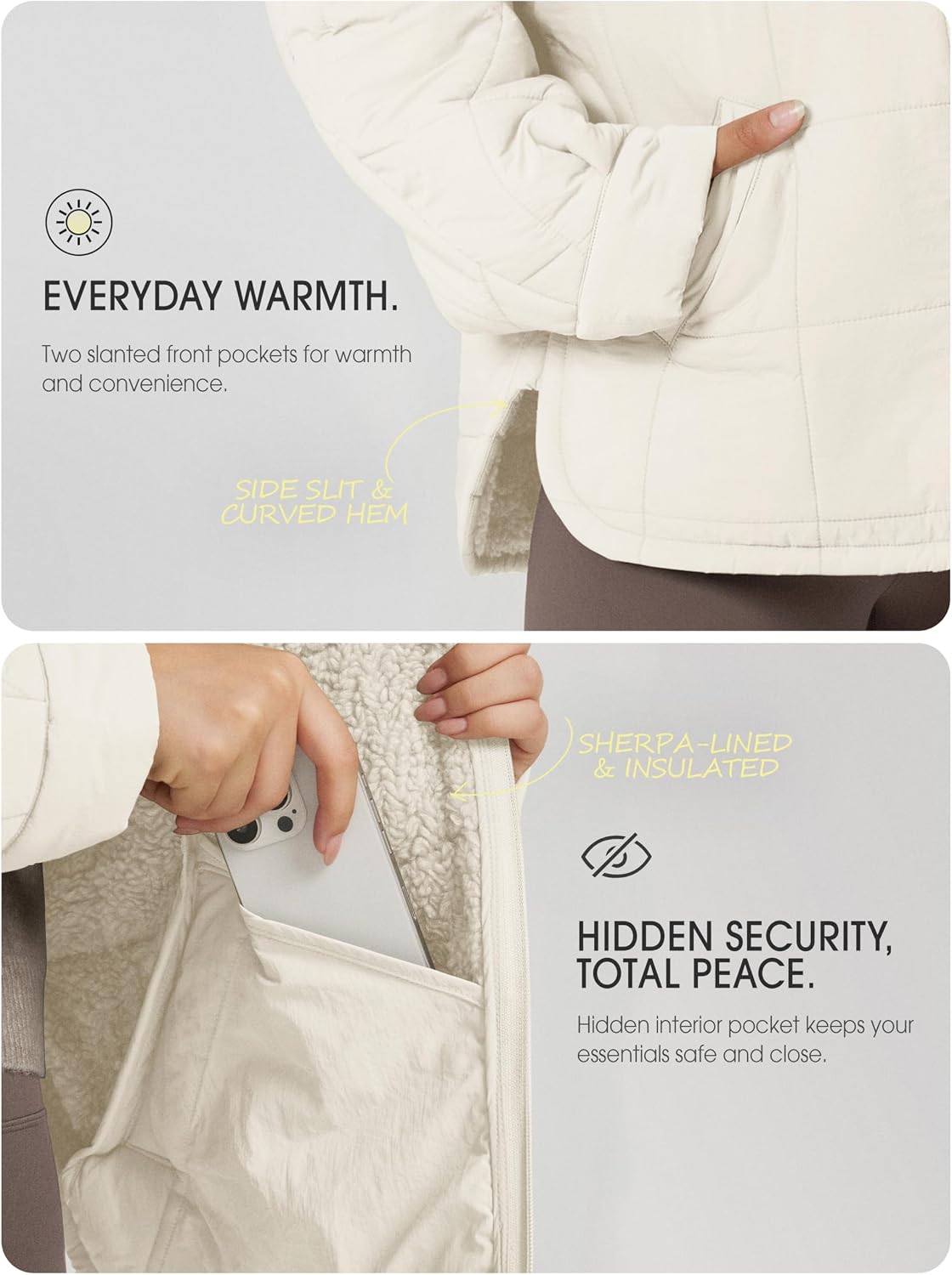 ODODOS Women's Sherpa Lined Insulated Jacket Full Zip Split Hem Long Sleeve Coat Winter Warm Outerwear with Pockets