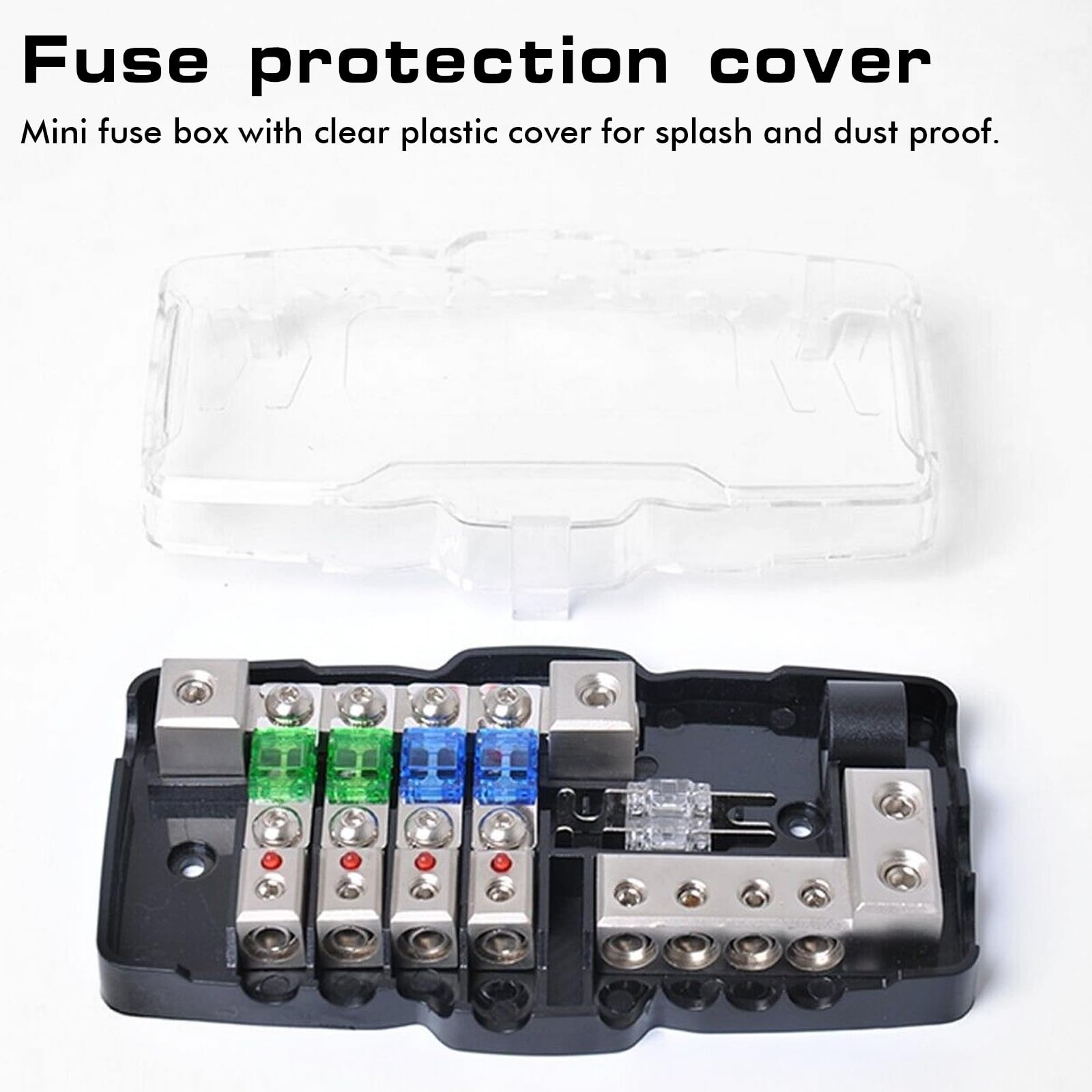 Camper - Blocco di distribuzione per auto, portafusibili con indicatore LED, mini scatola dei fusibili, 4 vie, 30 A, 60 A, stereo, per auto, SUV, camion, barca