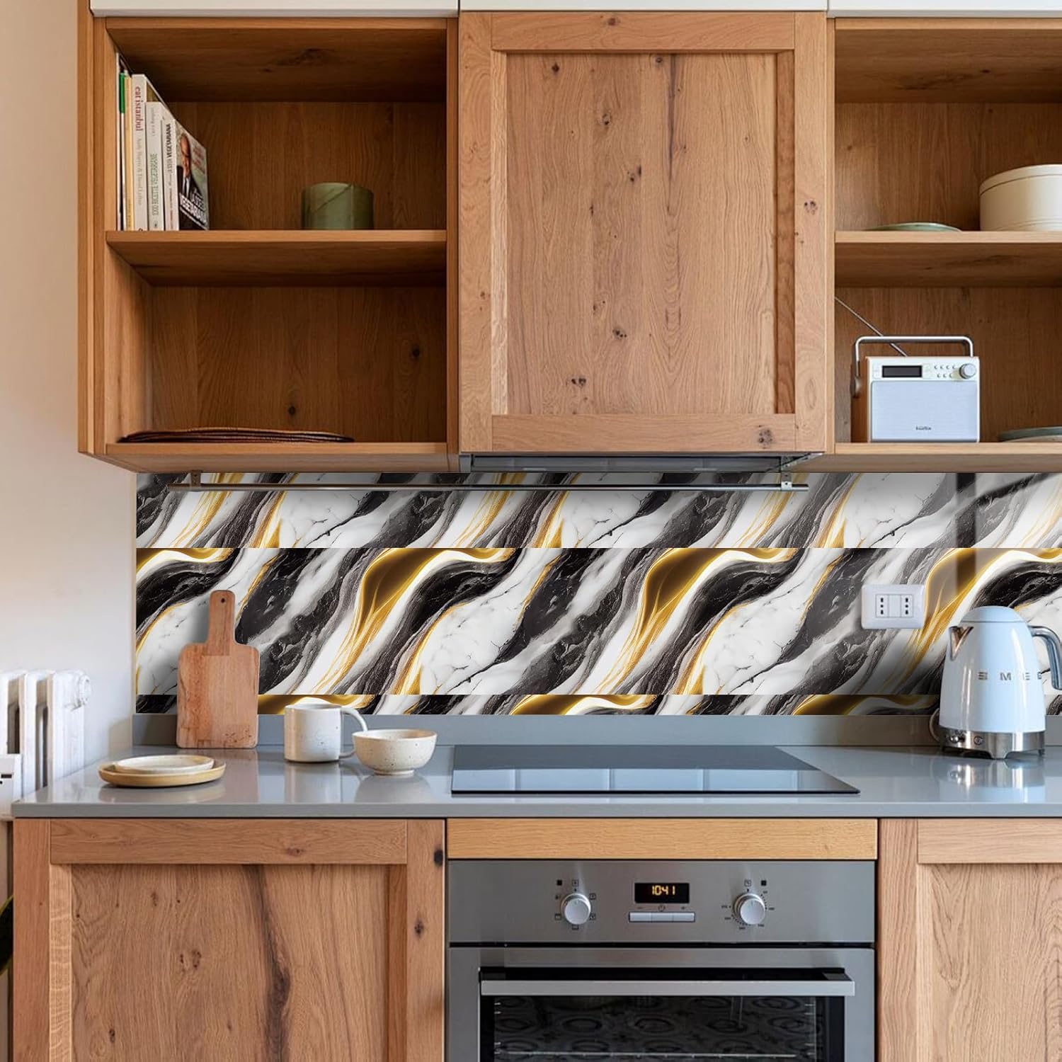 Rivestimento da parete autoadesivo, 10 adesivi per piastrelle, 60 x 30 cm, in PVC, effetto marmo, impermeabili e resistenti all'olio, per cucina, bagno (C)