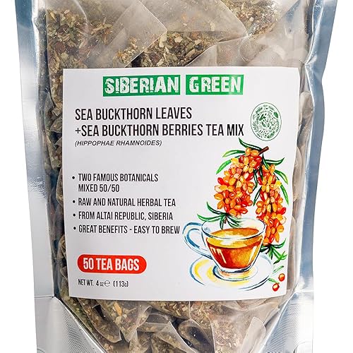 Miniatura 4 de Siberian Green Té de bayas y hojas de espino cerval de mar, paquete de 50 bolsas de té de hierbas sin cafeína, hierbas botánicas naturales