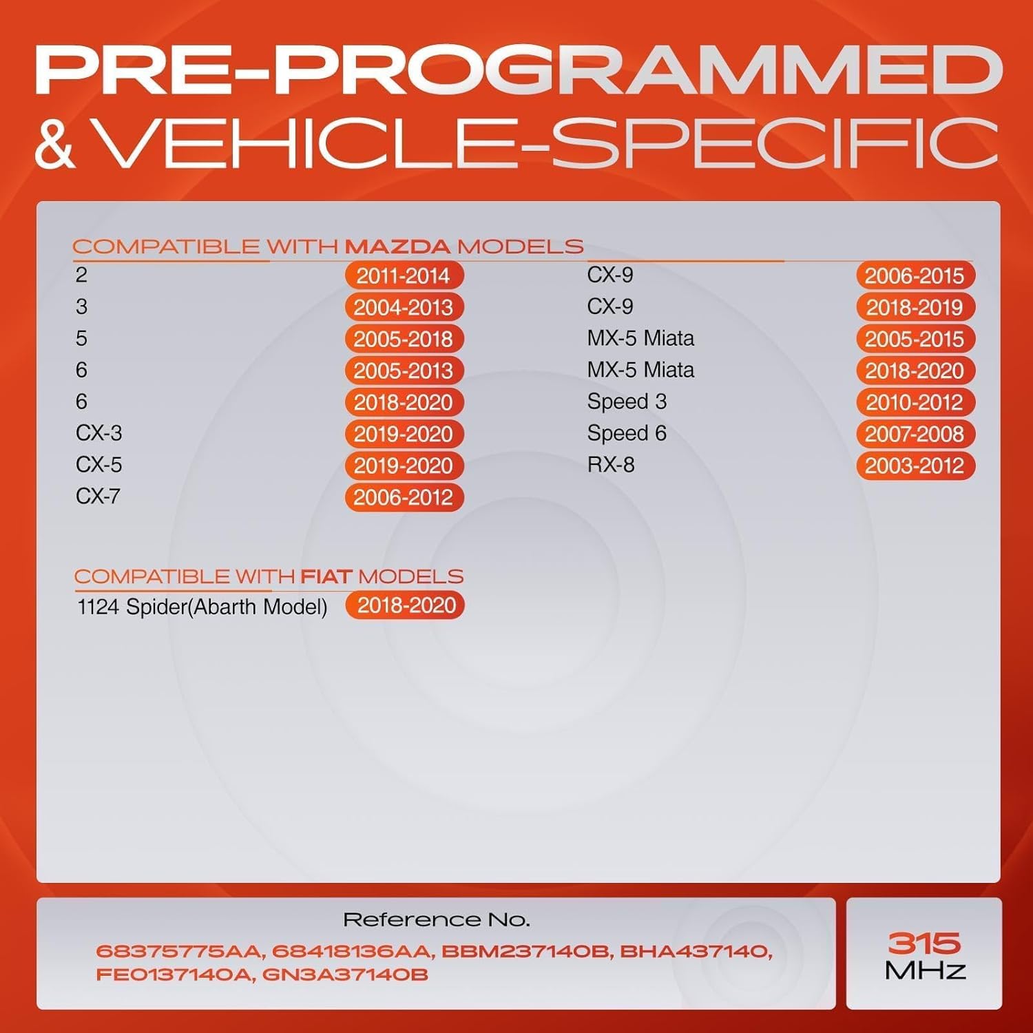 A-Premium 4PCS Pre-Programmed TPMS Sensor Tire Pressure Monitoring Sensor - Compatible with Mazda, Fiat Models - 2, 3, 5, 6, CX-3, CX-5, CX-7, CX-9, MX-5 Miata, RX-8, 124 Spider - 315MHz