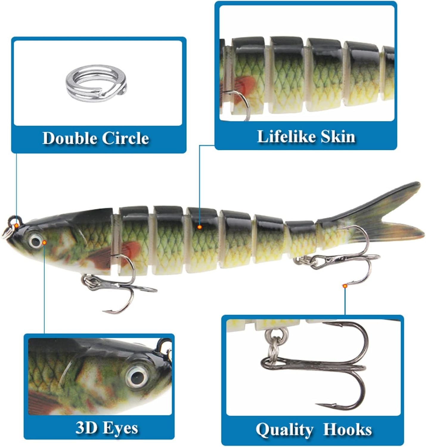 5Pcs 13.5cm 23g Bass Fishing Lure Multi Jointed Swimbait with Treble Hook Long Shot Minnow Hard Baits Lifelike Fishing Gifts for Men Fishing Tackle (Color : I)