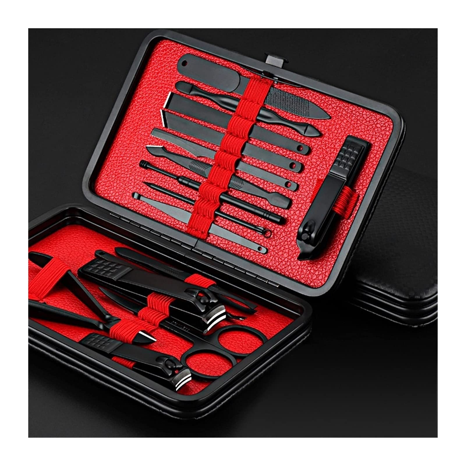 GLJTUO Nail Clippers Set Professional Black Nail Clipper Set 16pcs Stainless Steel Manicure Pedicure Trimmer Scissor Beauty Nails Cutter Fingernail Tools Pedicure Tools for Feet,A