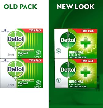Dettol Antibacterial Bar Soap, 2 Twin Pack, 4 x 100g, Kills 99.99% of Germs, Hand & Body Cleansing with Bath Sponge (PACK OF 2)
