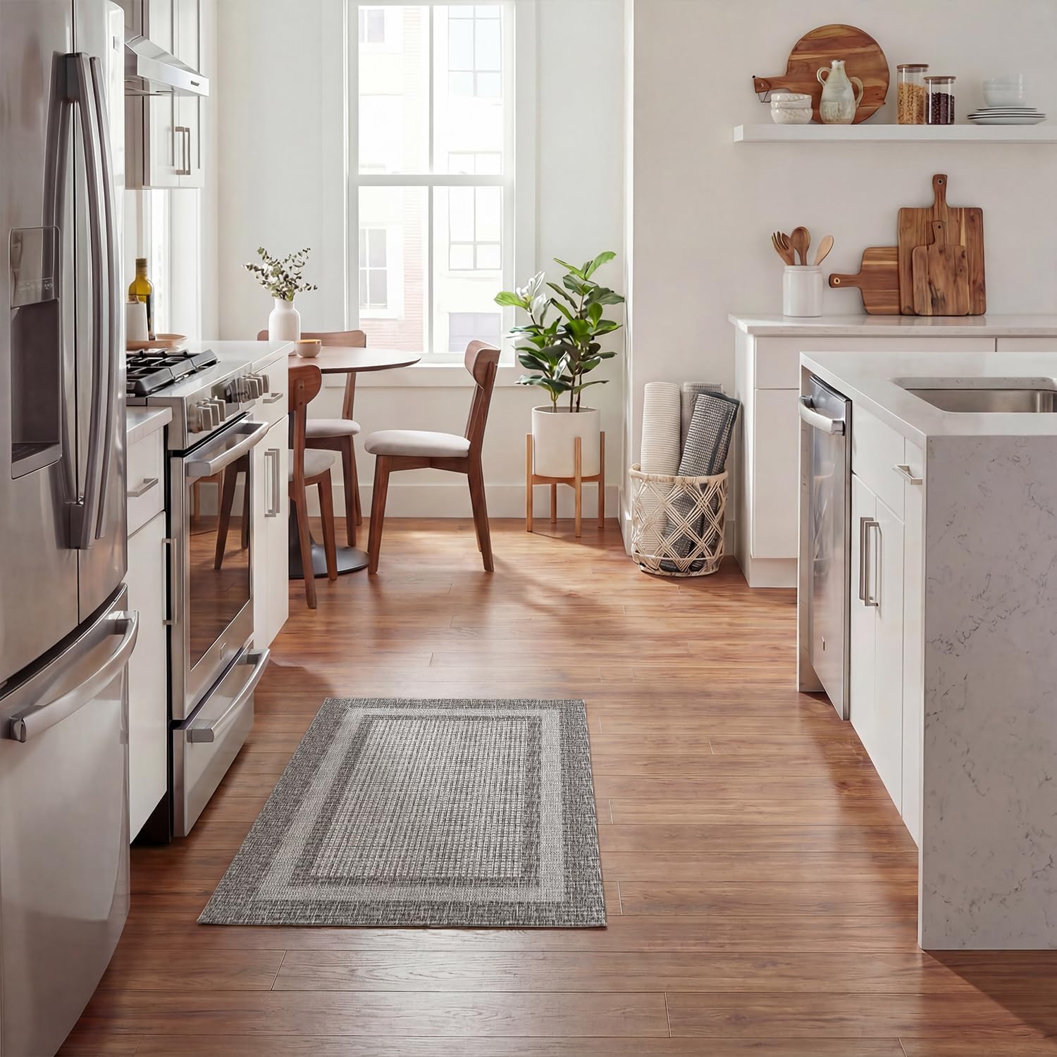 Artoid Mode Grey Rectangle Plaid Washable Doormat, Seasonal Decor Non Slip Low-Profile Absorbent Natural Rubber Back Door Mat 24x35 Inch