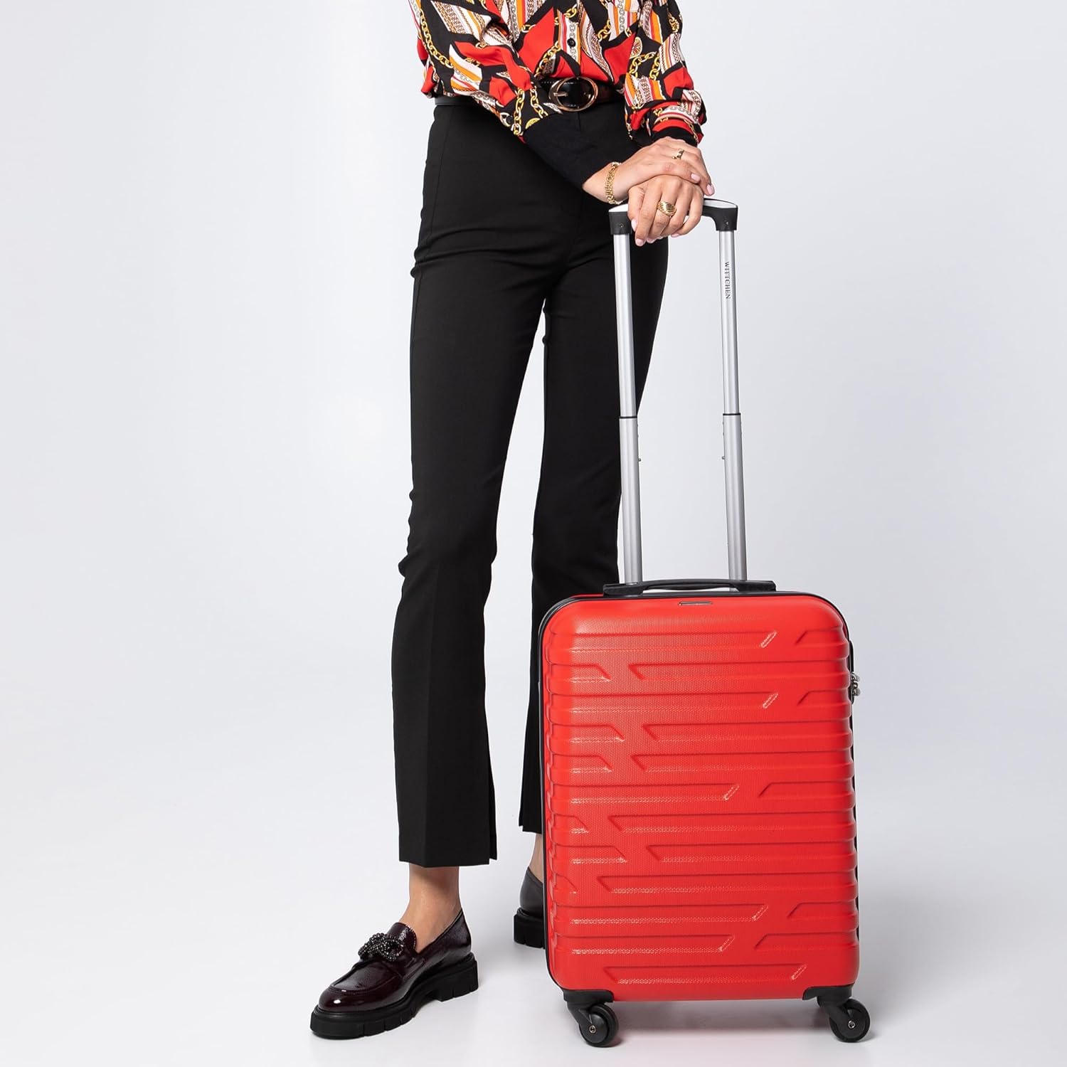 WITTCHEN Travel Suitcase Carry-On Cabin Luggage Hardshell Made of ABS with 4 Spinner Wheels Combination Lock Telescopic Handle A-Line II Size, Red, Cabin suitcase, Cabin suitcase