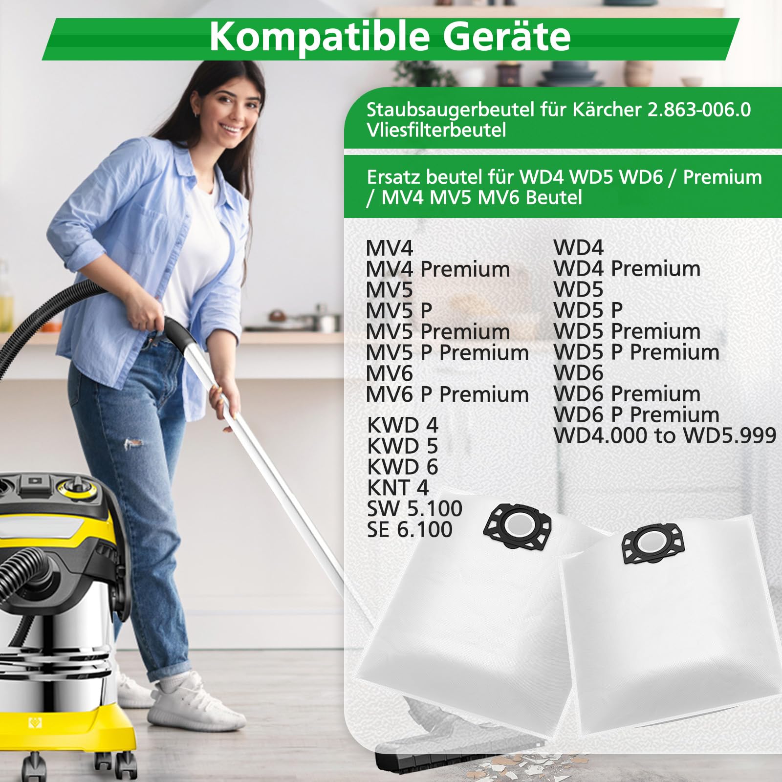 12 Sacs à Poussière Pour Kärcher WD4/WD5/WD6 - Compatible 2.863-005.0 - Filtration 99.99%