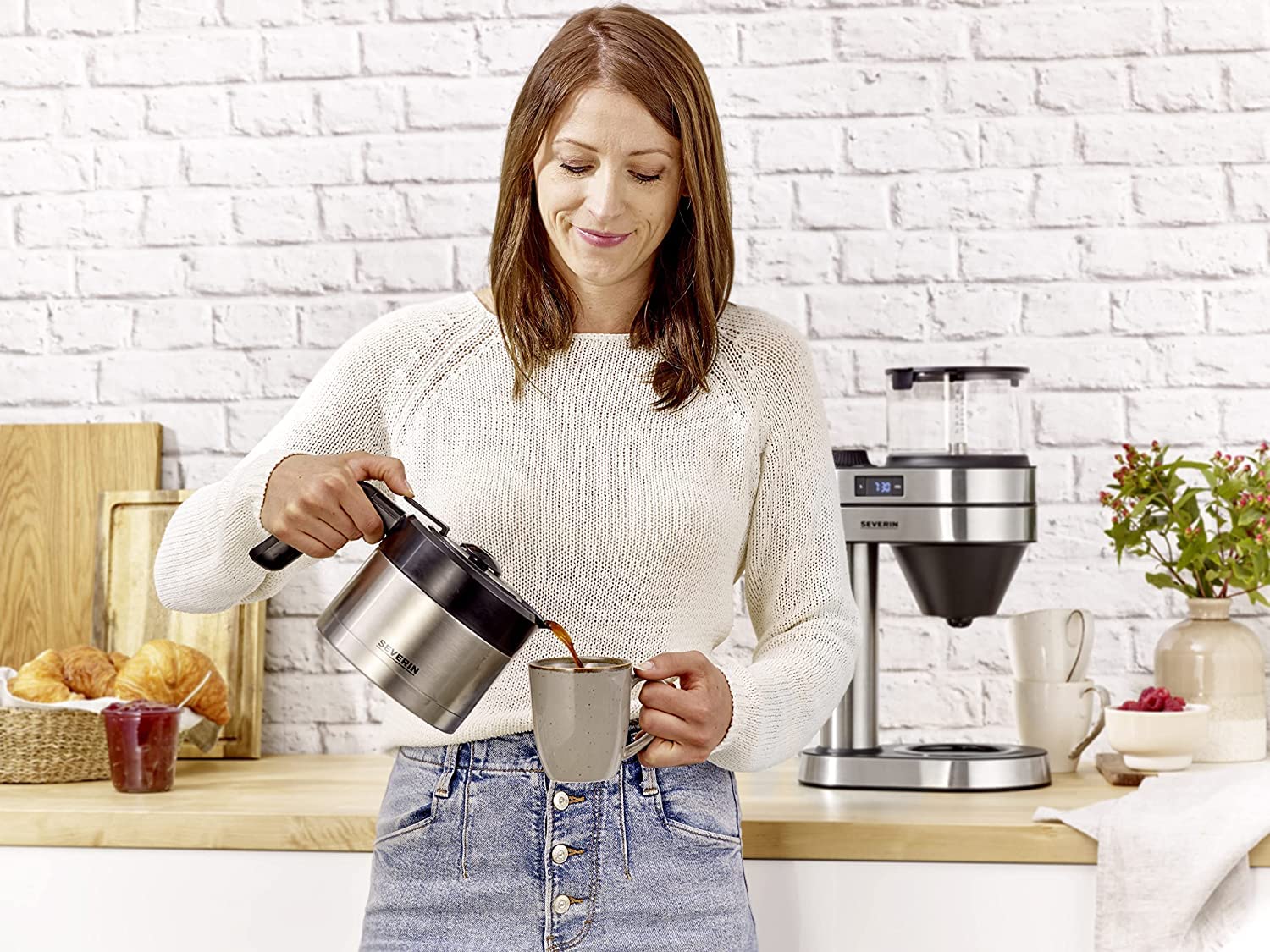 SEVERIN Filterkaffeemaschine Caprice Thermokanne 1l Edelstahl-gebürstet/schwarz KA 5761