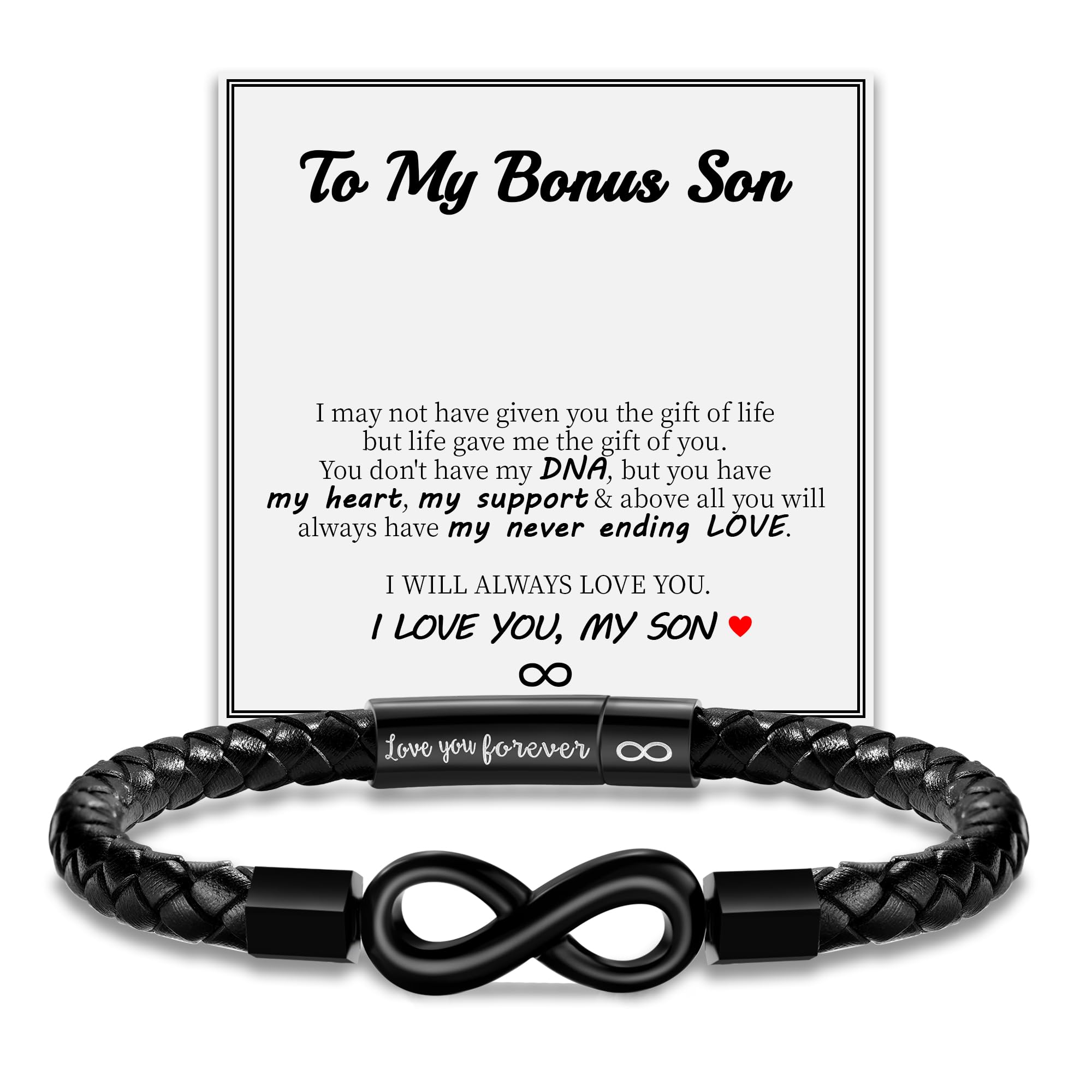 Leather Bracelet Gifts for Men, To My Son Bracelet Fathers Day Bracelet Gifts Dad Grandpa Love You Forever Engraved Birthday Valentines Graduation Gift Infinity Knot Jewelry