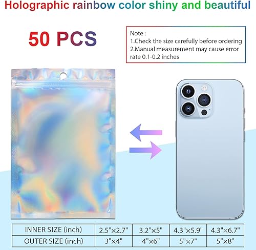 Miniatura 8 de ANZNKU 50 bolsas para bolígrafos de 2.4 x 9 pulgadas, bolsas holográficas, bolsas de embalaje para bolígrafos, bolsas resellables a prueba de