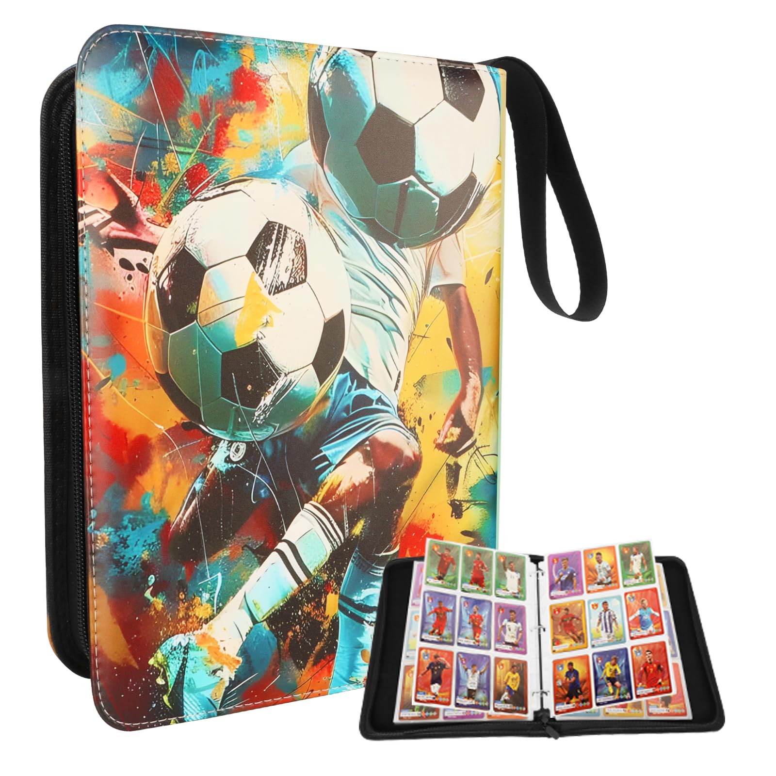 Fussball Sammelalbum Fußball Karten Ordner Karten Aufbewahrungstasche 50 Seiten 900 Kartenkapazität,Sammelkarten Album für Fußballkarten Sammelalbum Fußball Karten zum Sammeln und Tauschen