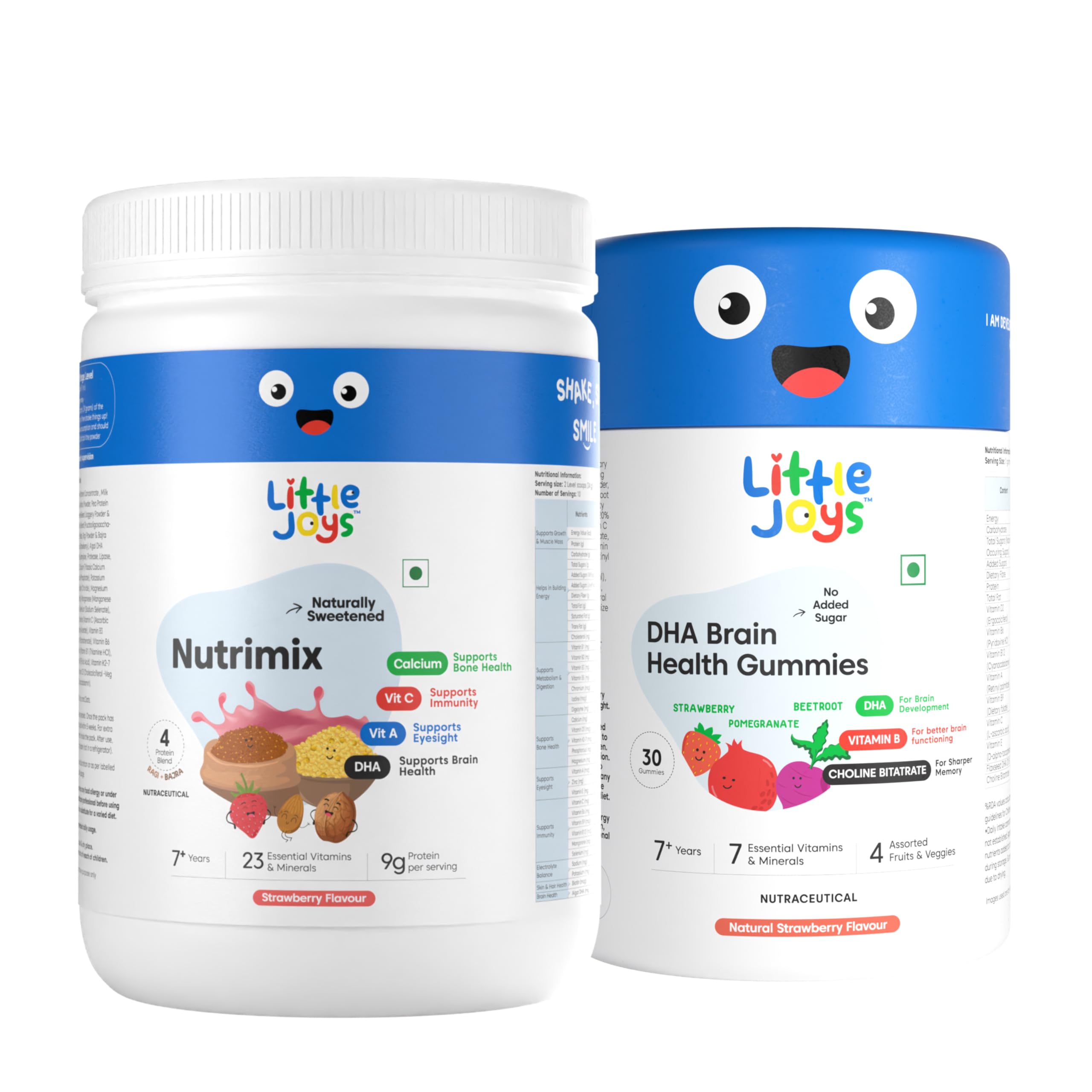 Little Joys Brain Development Kit (7-12 Years) | With Strawberry Nutrimix (350g) & Brain Health Gummies (30 day pack) | Omega 3 DHA-Packed Kit for Better Focus & Memory | Naturally Sweetened