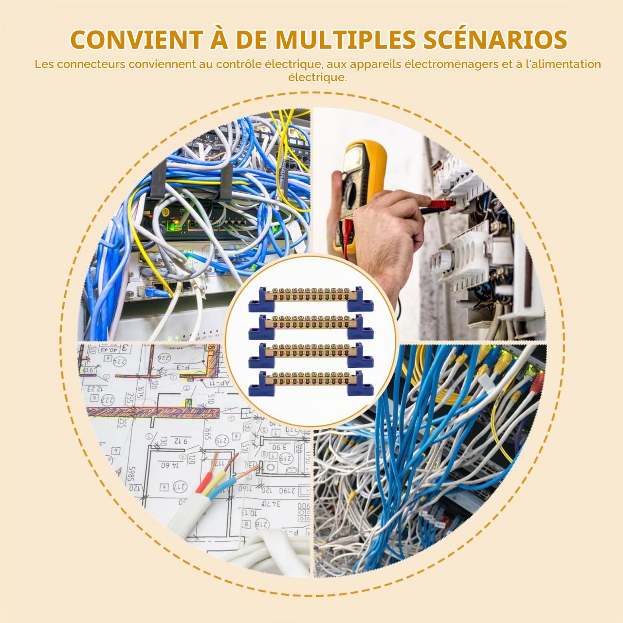 OSALADI 4pièces Barrette Terre Cuivre Borne De Mise à La Terre Pour Boîtier De Distribution Électrique Avec Isolation Et Vis De Fixation Utilisation Sécurisée Distribution Et Équipement in
