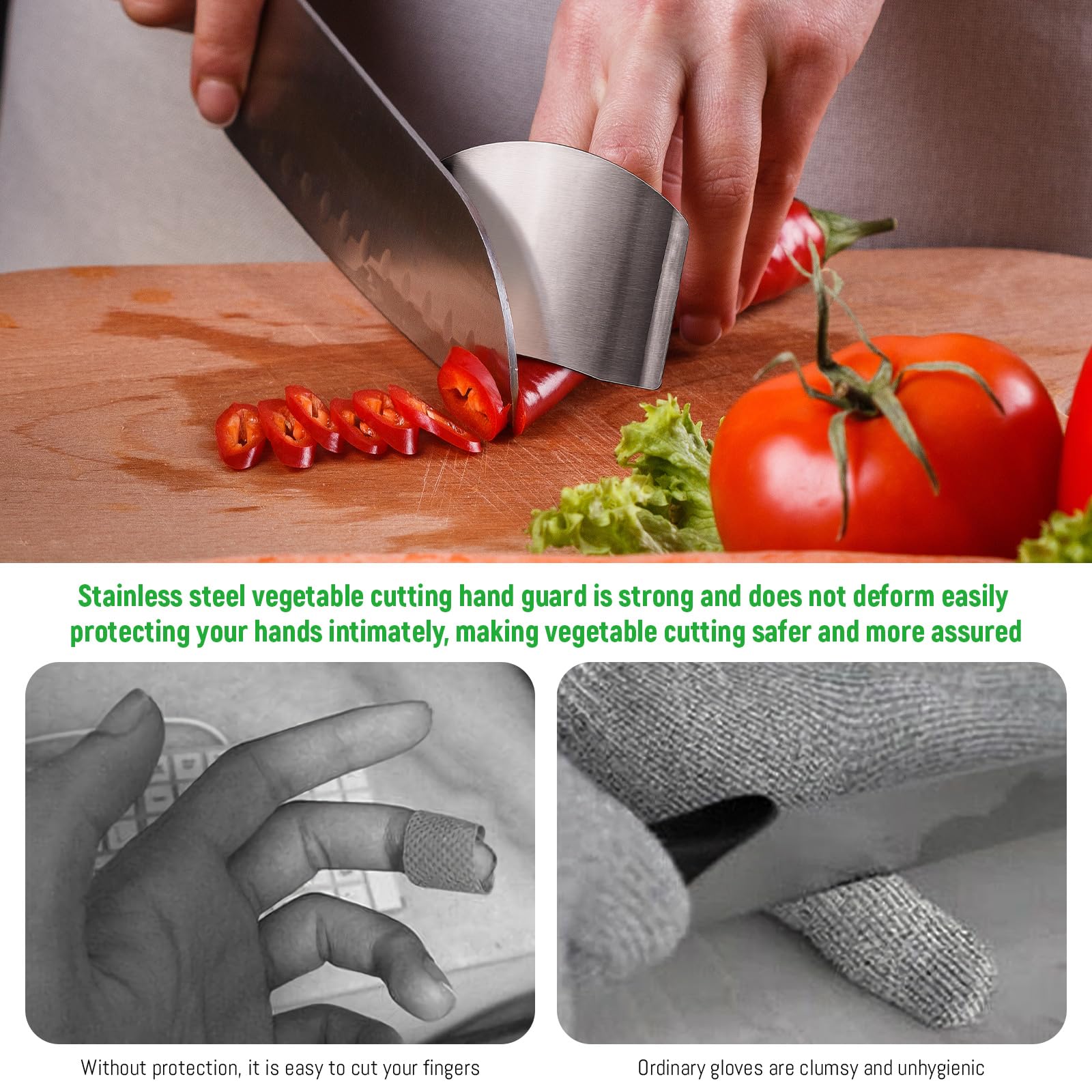 Protector de dedos para cortar alimentos de acero inoxidable