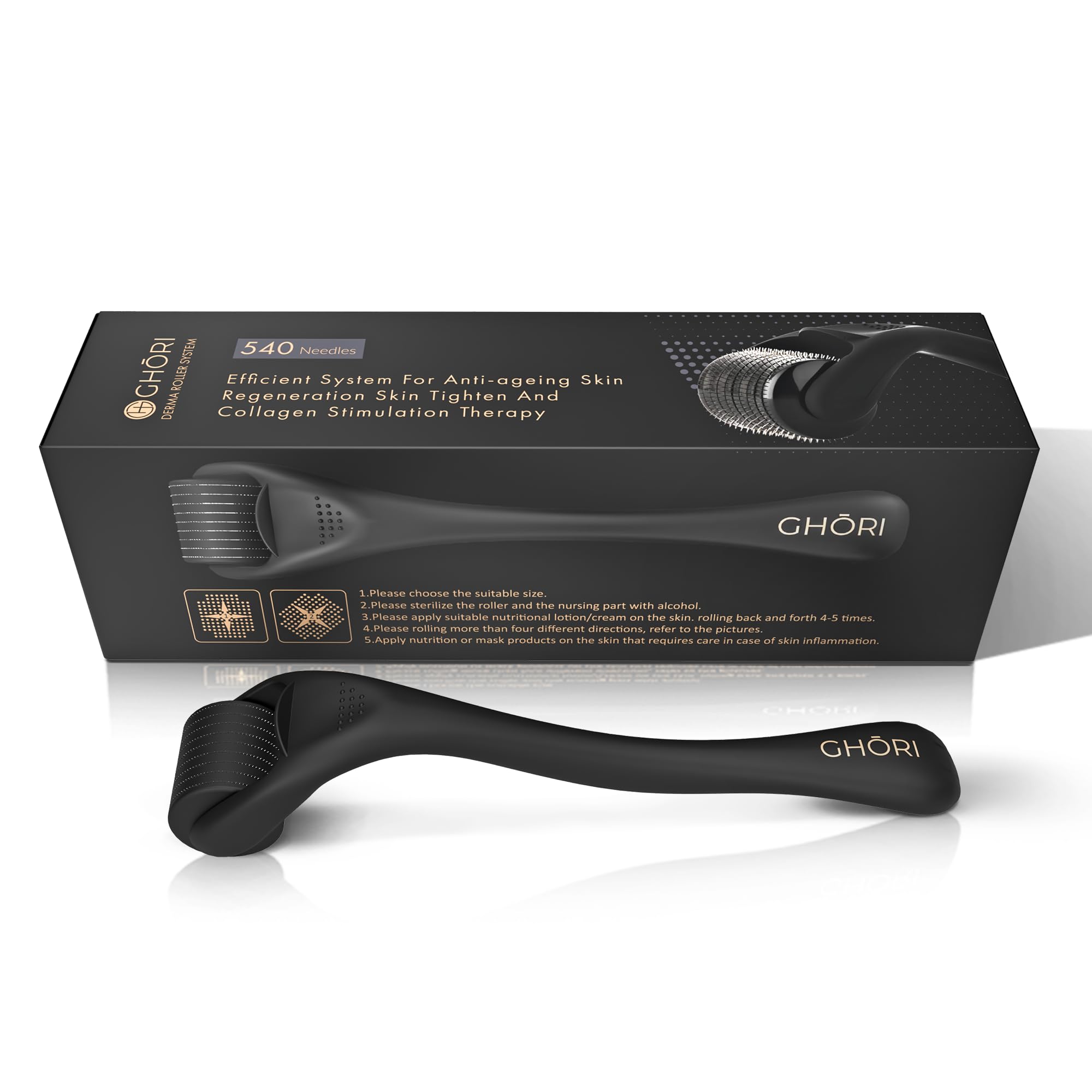 Ghori Derma Roller 1 MM | With 540 Titanium Microneedles | Premium Microneedle for Men & Women | Scalp, Face, & Body Roller | Hair Regrowth Treatment | Safe & Effective to Use