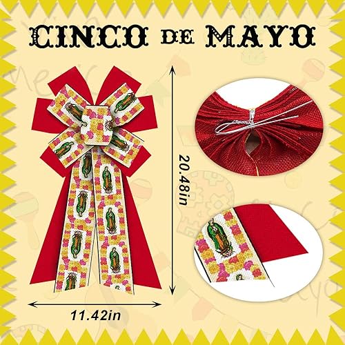 Miniatura 2 de Hying Arcos grandes de fiesta mexicana para corona, lazos de corona de fiesta mexicana, lazos de arpillera rojos, lazos para decoración de árbol de