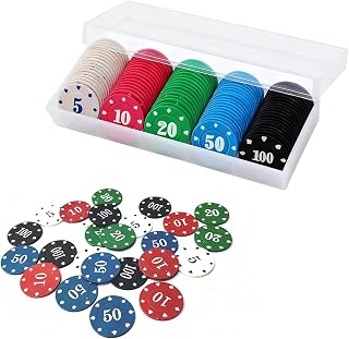 300 Stück PokerChips Kunststoff Nummerierte Chips 5/10/20/50/100,Poker Zubehör,Wertmarken Chipsfür Reisen und Familienpartys