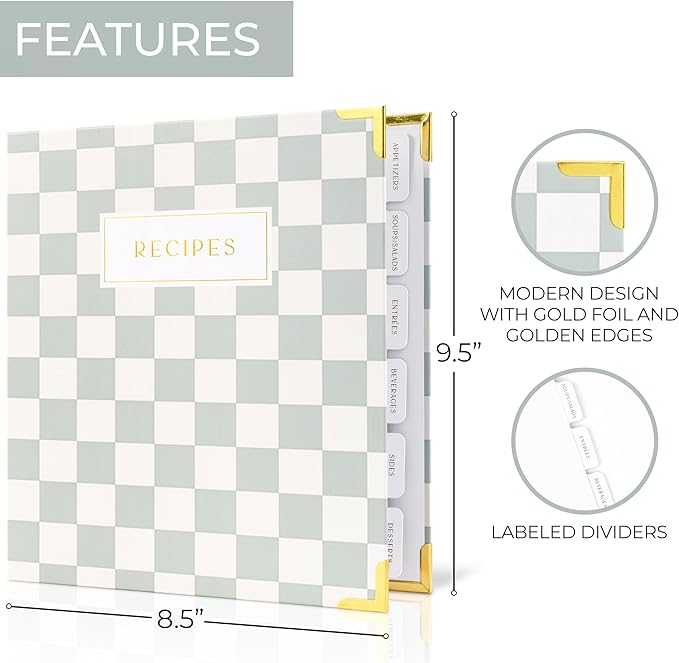 Aesthetic Recipe Binder with Waterproof Cover - The Perfect Recipe Book with Plastic Sleeves to Write in Your Own Recipes - Quality Blank Cookbook Binder, Cards incl.