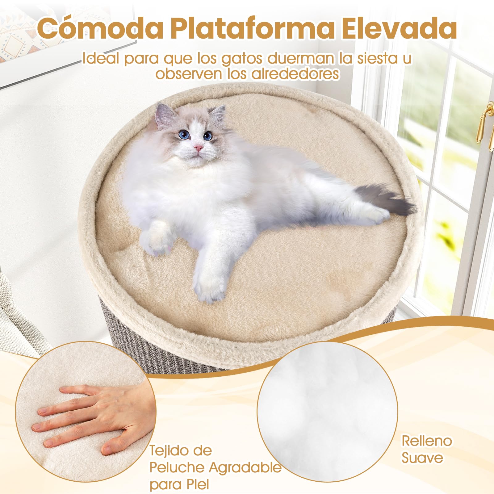 COSTWAY Barril Rascador para Gatos de 4 Niveles, 70 cm Torre Gato Rascador con Almohadilla para Rascar de Sisal, Cama Acolchada, Condominio para Gato Forma Barril, Ideal para Hogares con Varios Gatos