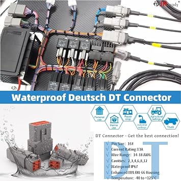 JRready DT Connector 2 Pin, Deutsch Crimp Tool for Size 16 Stamped Contacts Kit, Pin Removal Tool Kit