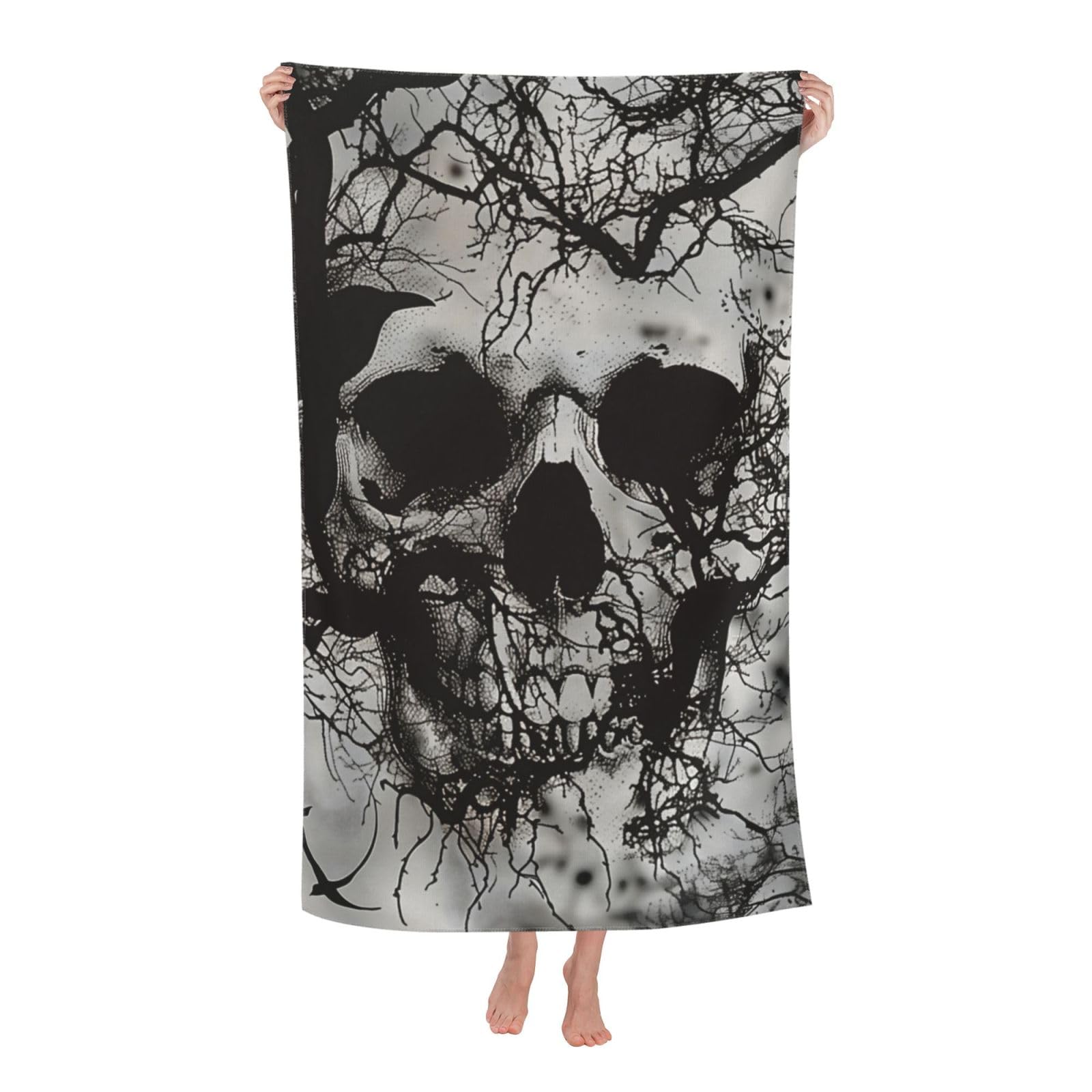 VANZEV Skull Beach Towel - Cotton Microfiber Sand-Free Absorbent Quick Dry Pool Towel - Black - 32x52 Inches
