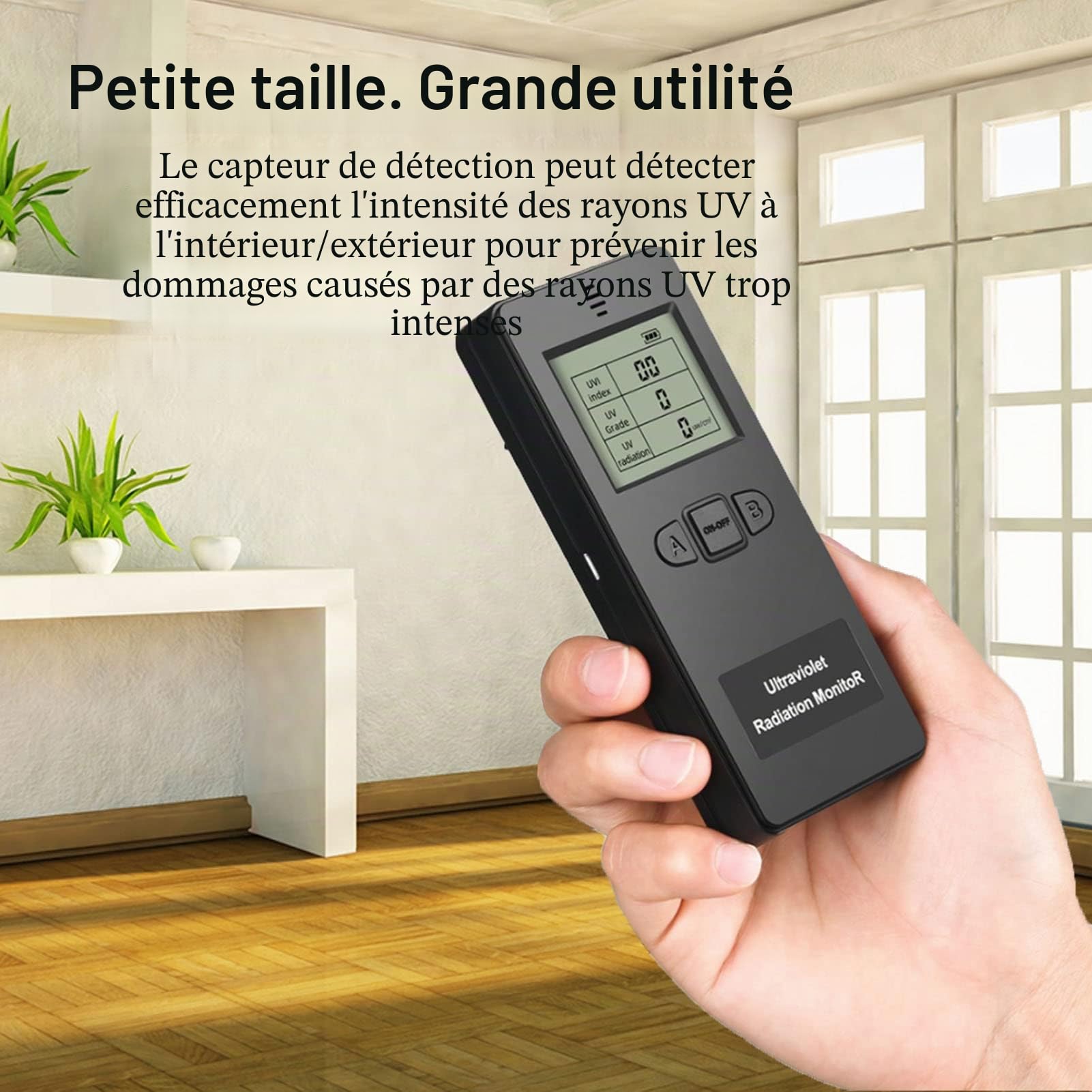 Détecteur de rayonnement, appareil de contrôle de rayonnement ultraviolet d'appareil de contrôle de rayonnement ultraviolet LCD UV numérique portatif UVI avec affichage de la température