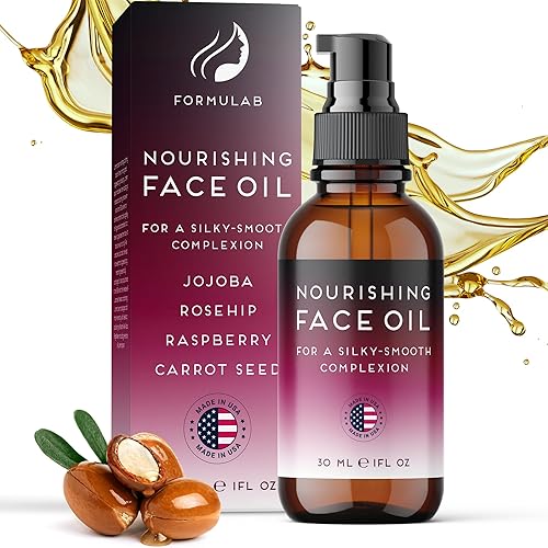FORMULAB Aceite facial para mujeres y hombres, aceite de rosa mosqueta no comedogénico para cara con jojoba para piel seca, dona esmaltada brillante