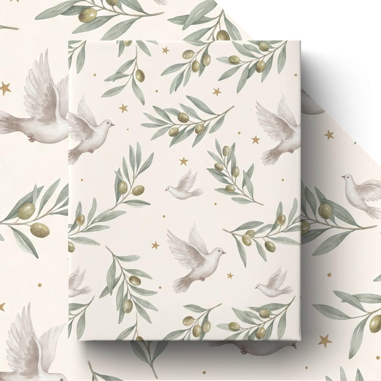 GleeWrap Dove Olive Branch Wrapping Paper, Watercolour Bird Gift Wrap