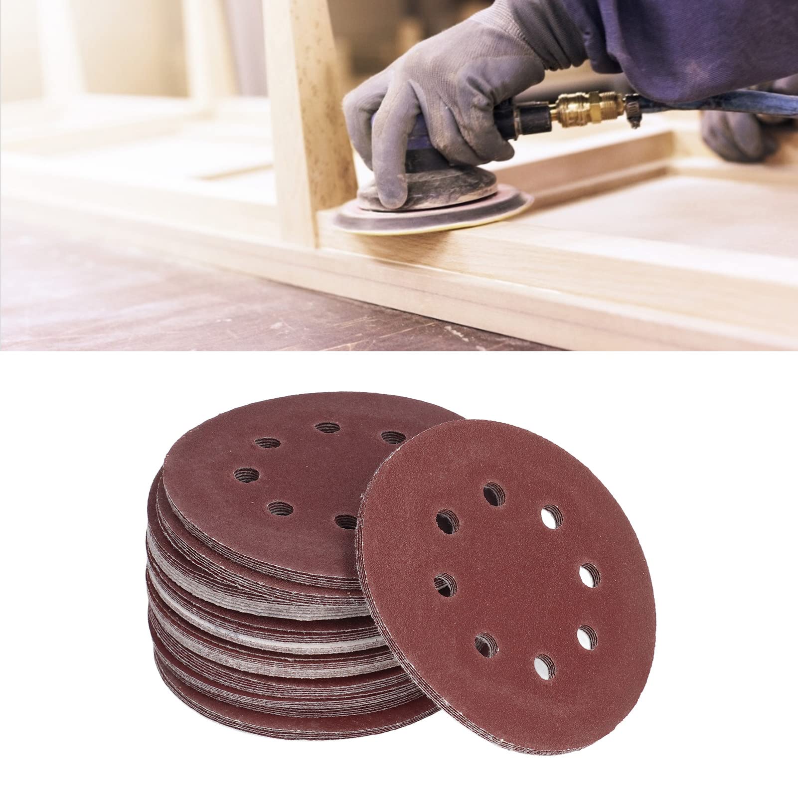 125 pezzi 8 fori carta vetrata rotonda gancio loop dischi abrasivi carburo di silicio lucidatura metallo legno 5 pollici