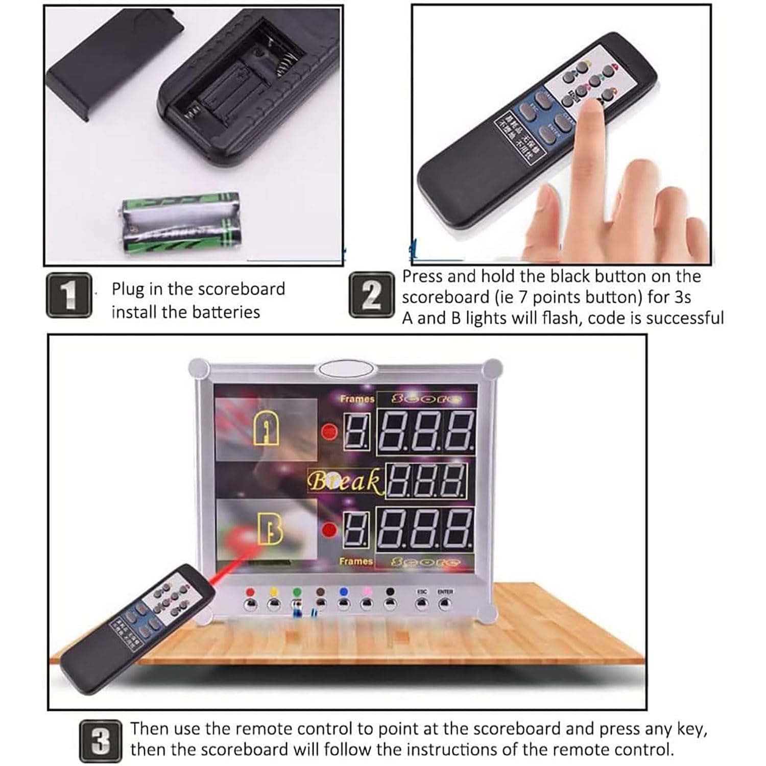 Tabellone segnapunti a LED per snooker, montaggio a parete, display digitale con telecomando, 0-199 punteggi per gli appassionati di snooker