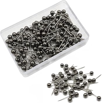 Push Pins Insect Pins Pack of 200, Round Head, Inconspicuous, No Residue, Plasterboard, Silk Pin, Insect Pin, Photo Storage Case Black