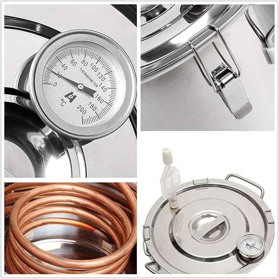 Moonshine still, alcohol water distiller, two stainless steel pots with built-in thermometer, 6l/1.5gal