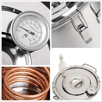 Moonshine still, alcohol water distiller, two stainless steel pots with built-in thermometer, 6l/1.5gal