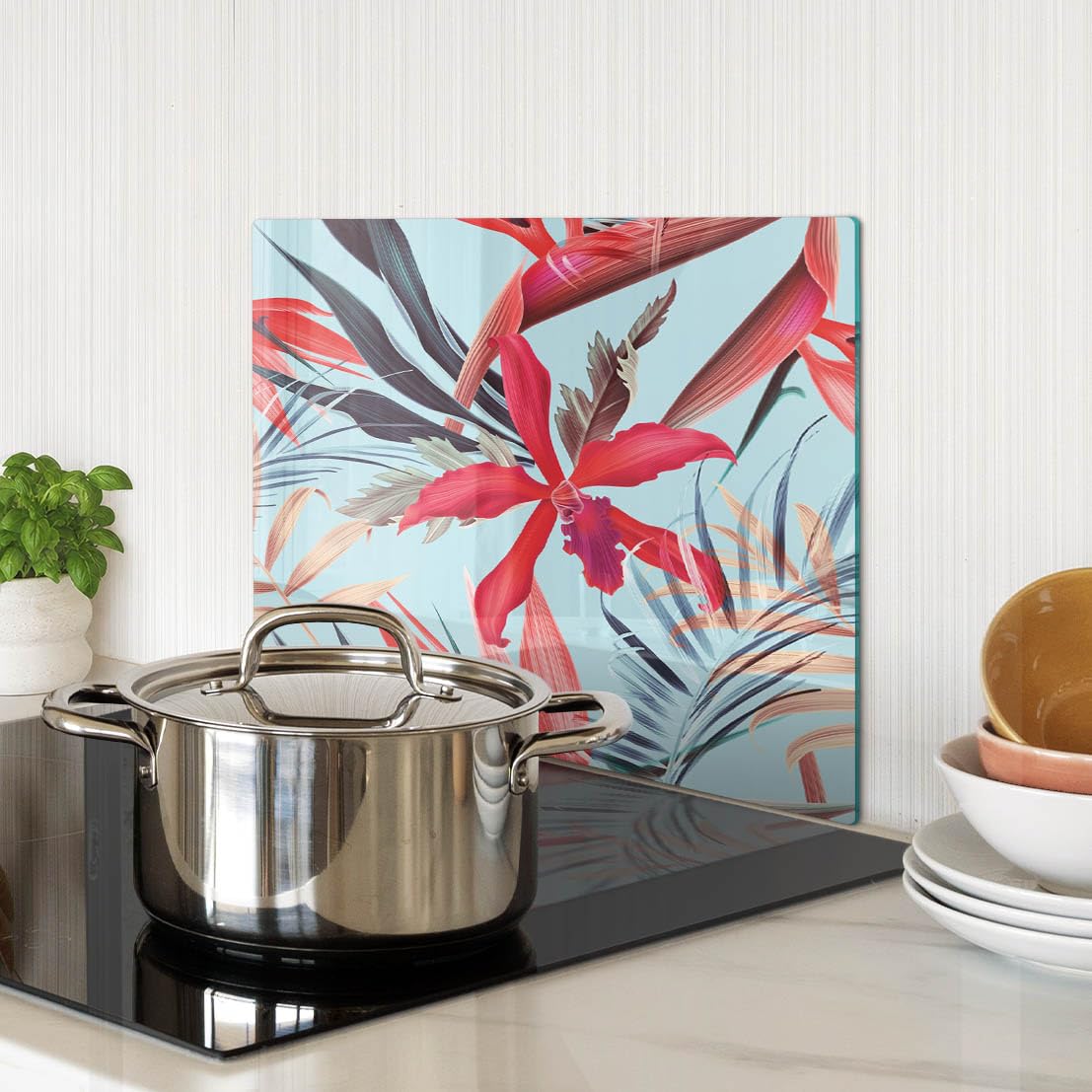 Tagliere e piastra di protezione in vetro 40x30 cm Fiore tropicale