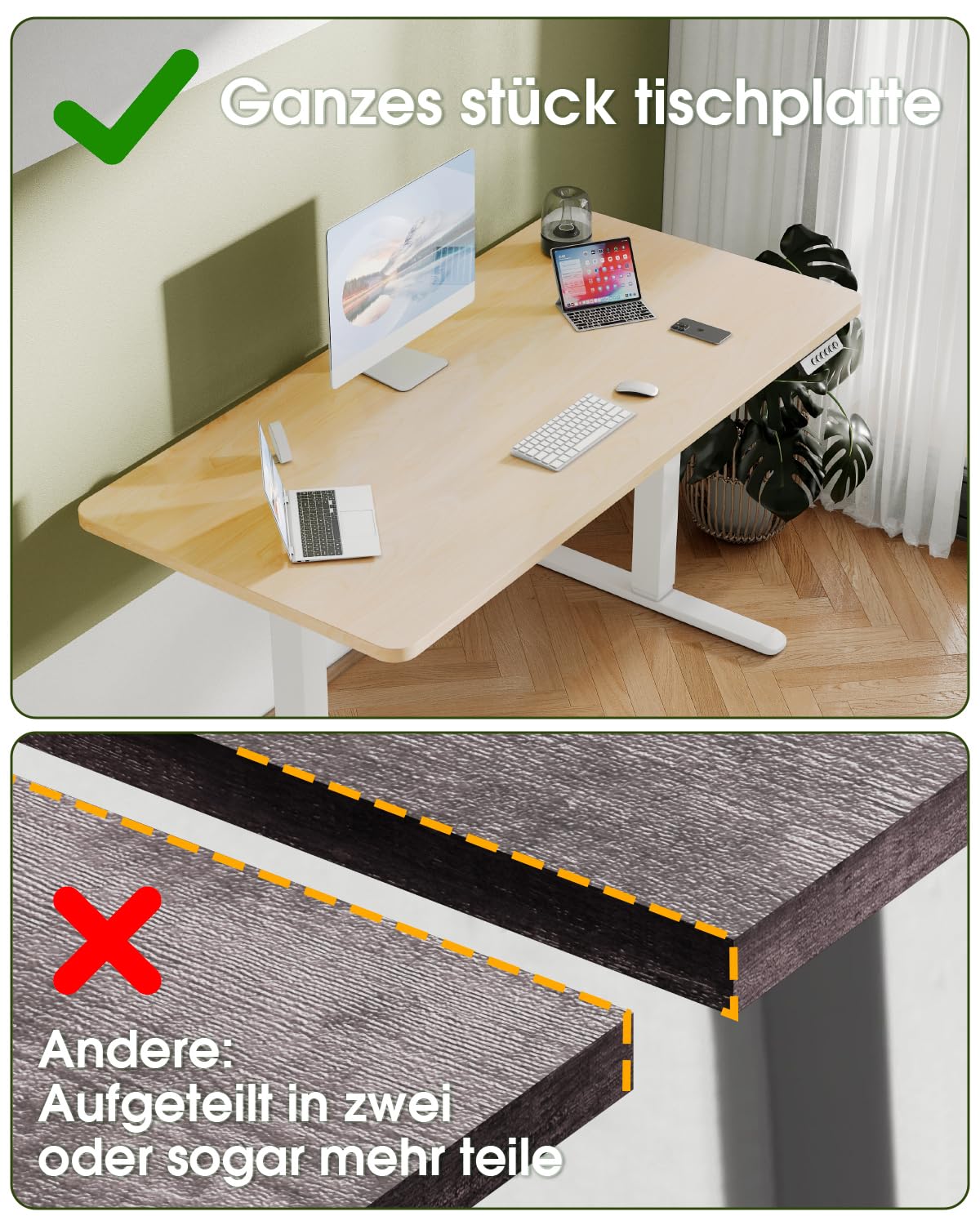 Flamaker Höhenverstellbarer Schreibtisch Ganze Tischplatte 110 x 53 cm, Schreibtisch Höhenverstellbar Elektrisch mit Memory Steuerung, Gaming Tisch mit Sitzende Erinnerung und USB-Aufladung (Beige)