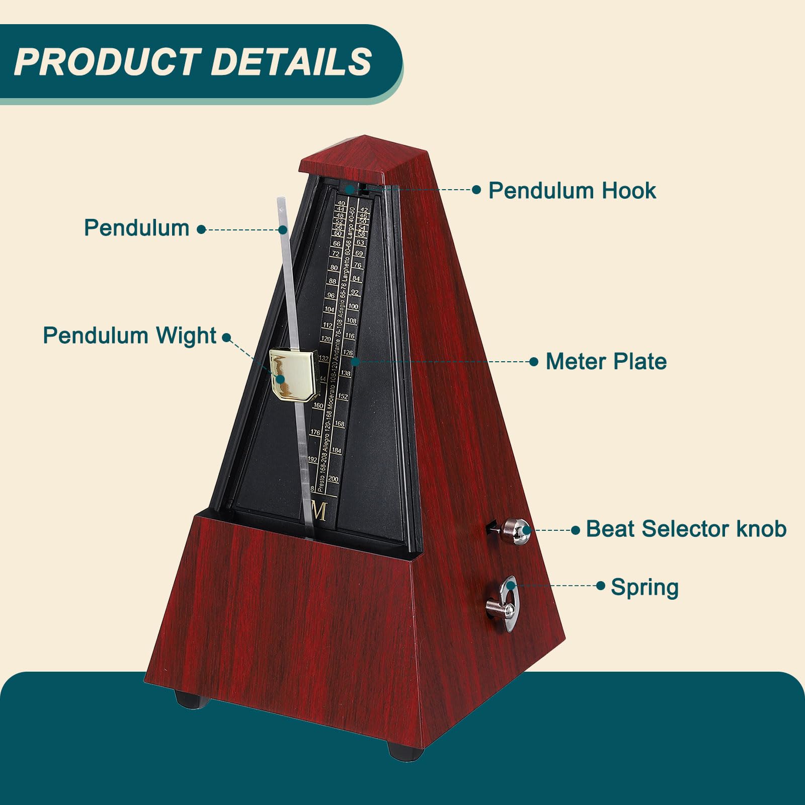 QUARKZMAN Metronome Mécanique Metronome Universel Couleur Acajou