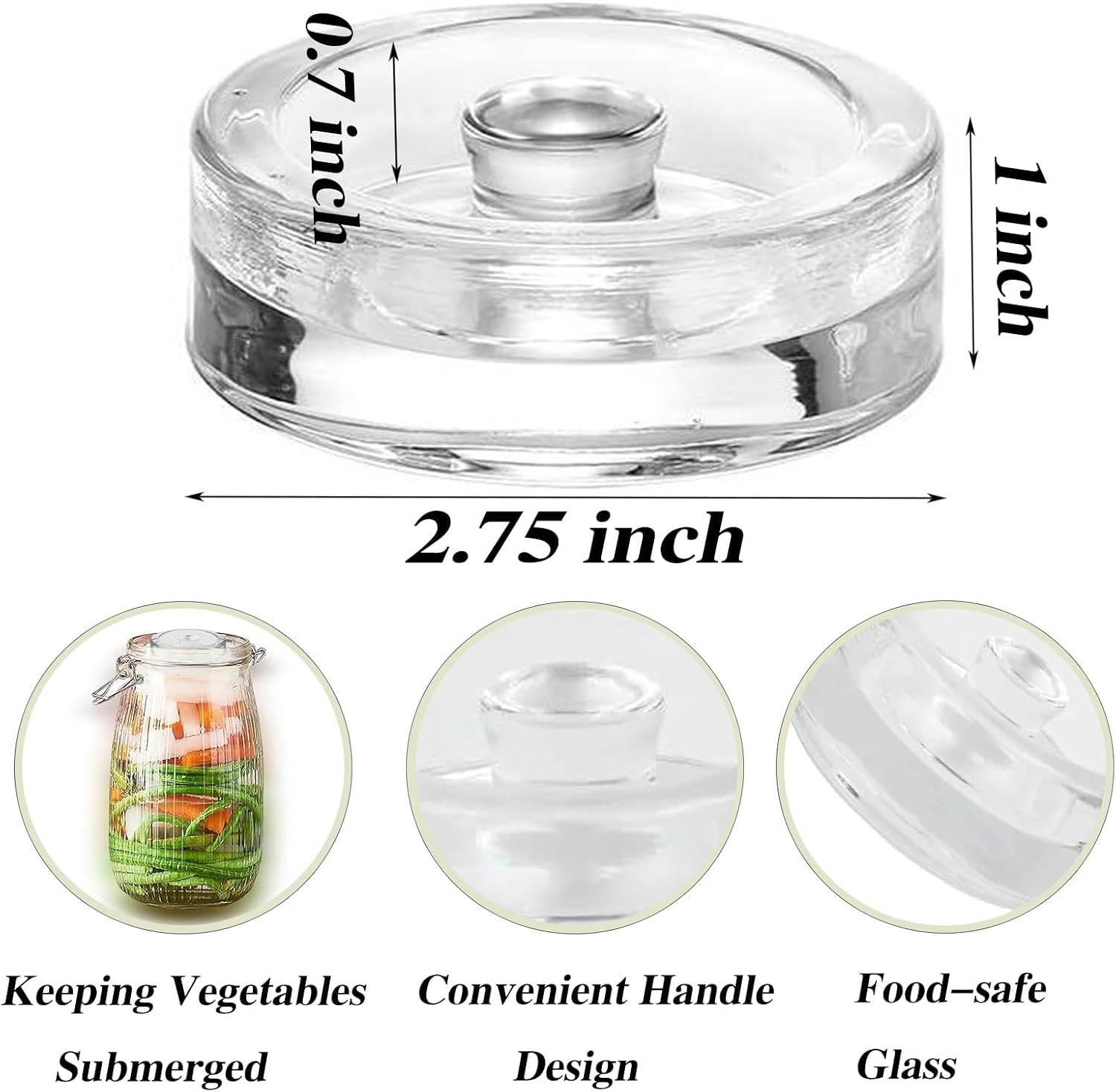 2 Pack Food Grade Glass Fermentation Weights,Wide Mouth Jars, Handle Design