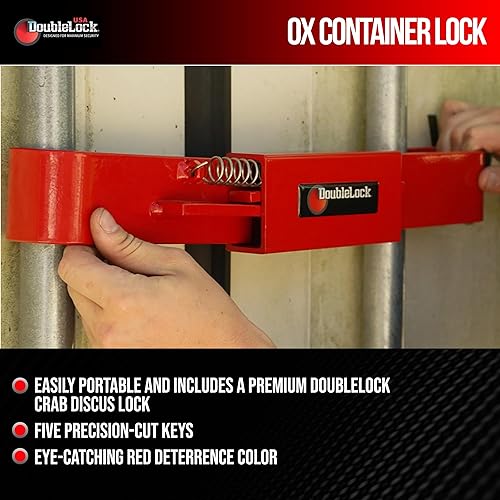 Miniatura 2 de DoubleLock OX Jr. - Cerradura de contenedor roja con candado de disco (expandible), bloqueo de barra de tensión de resorte para contenedores,