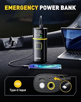 AUXITO Tire Inflator Portable Air Compressor - 150PSI Bike Pump 1Min Fast Inflate with Tire Pressure Gauge, 5200 mAh, LED Light, Car Accessories Air Pump for Auto, Moto, Bike Car Gifts for Men