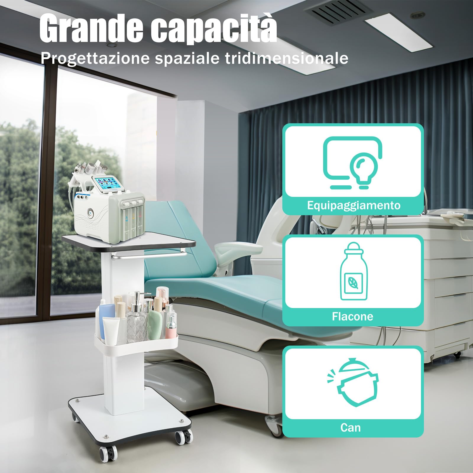 Beauty Salon Trolley portatile con vano portaoggetti e ruota del freno spa salone barbiere carrello per parrucchieri salone di bellezza, spa, carro medico, carrello multifunzione