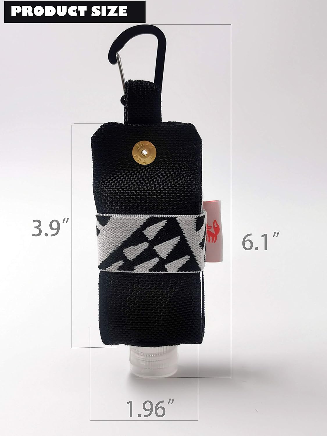 Travel Size Hand Sanitizer Holder,Bottle Case and Carabiner Carrier bag-Portable Mini Waist Bag for Liquids Clip On Belt Loop, Backpack and Purse - Includes Empty 60ml/ 2 oz Reusable Bottle (Black)