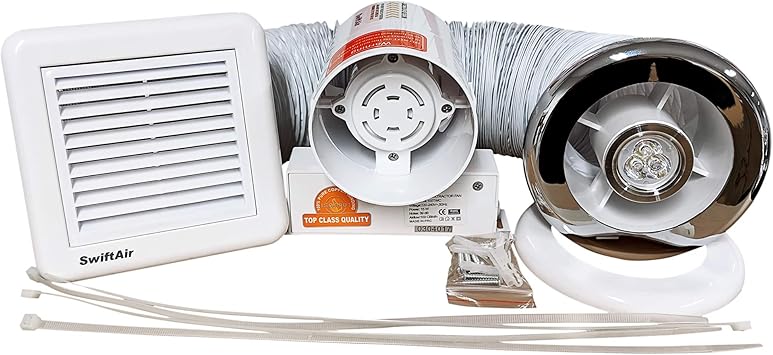 Bathroom Extractor Shower Fan Light KIT Chrome Inline Duct Mounted ...