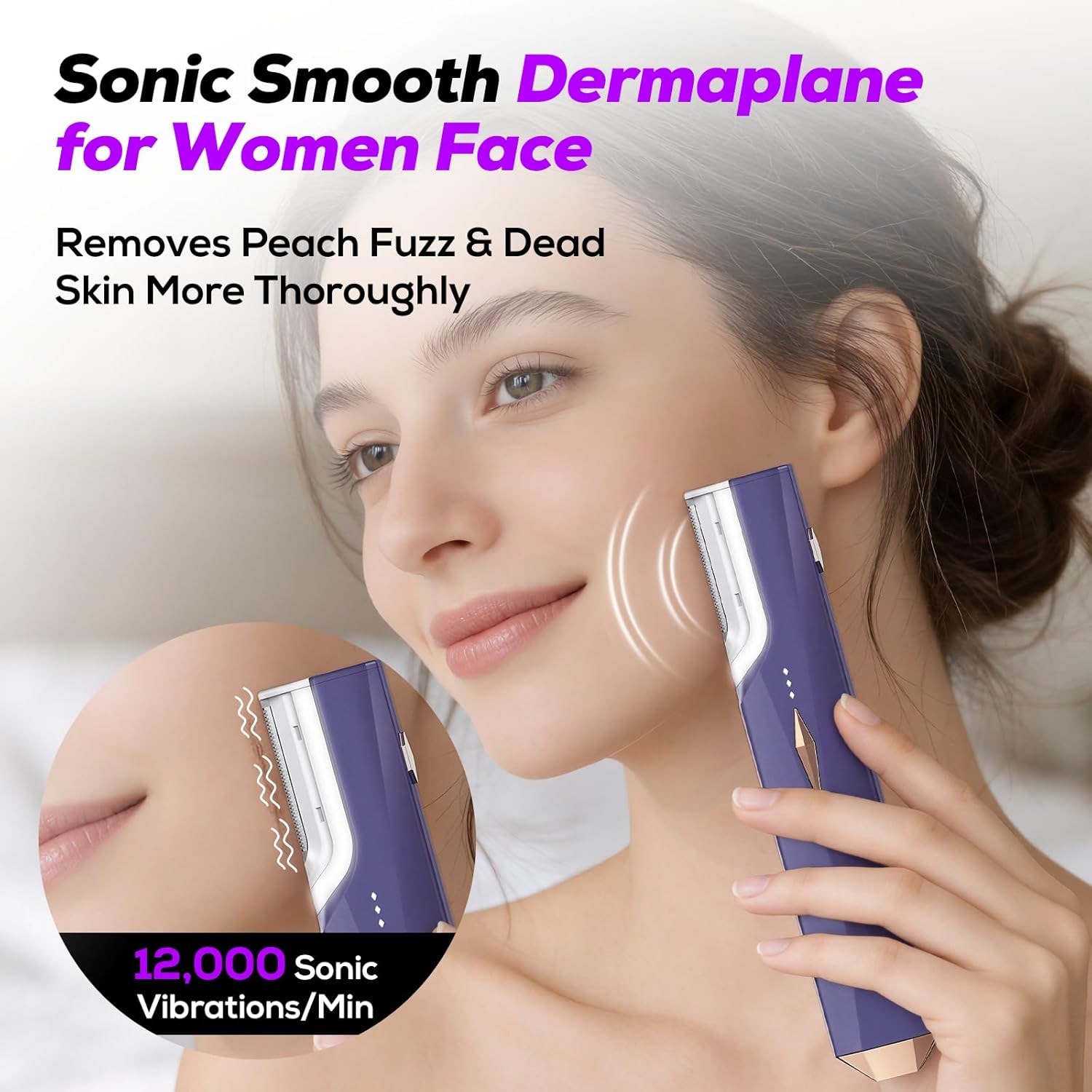 COPCOP Sonic Dermaplane Razor for Women Face, Painless Facial Exfoliation & Peach Fuzz Hair Removal Tool with 10 Upgraded Micro-Mesh Blades, Gentle Dermaplaning, Gift for Mom (Purple)