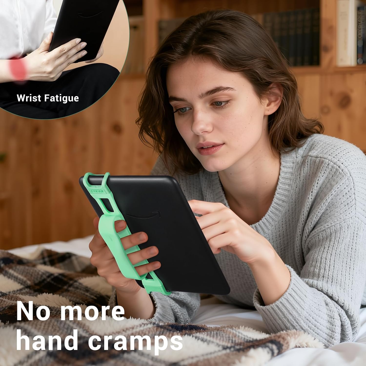 CoBak Hand Strap for 6-7" Kindle/Voyaga/Lenovo/Sony E-Book/Kindle Fire/Kobo/Tablets, Convenient for Bedtime Reading, High-Elastic, Lightweight, Soft and Secure Grip Holder, Sage Green