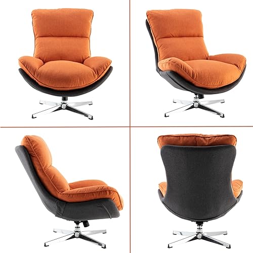 Miniatura 4 de HEAH-YO Silla giratoria decorativa, moderna silla de sala de estar con respaldo, silla de lectura tapizada de lino sin brazos para dormitorio,